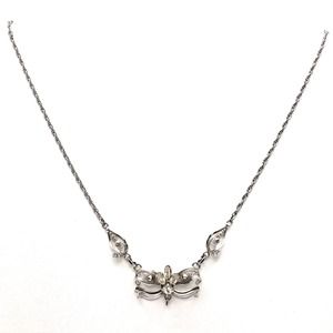 Vintage Am Lee Sterling Silver Filigree Necklace Rhodium Plated Crystal *AS IS*